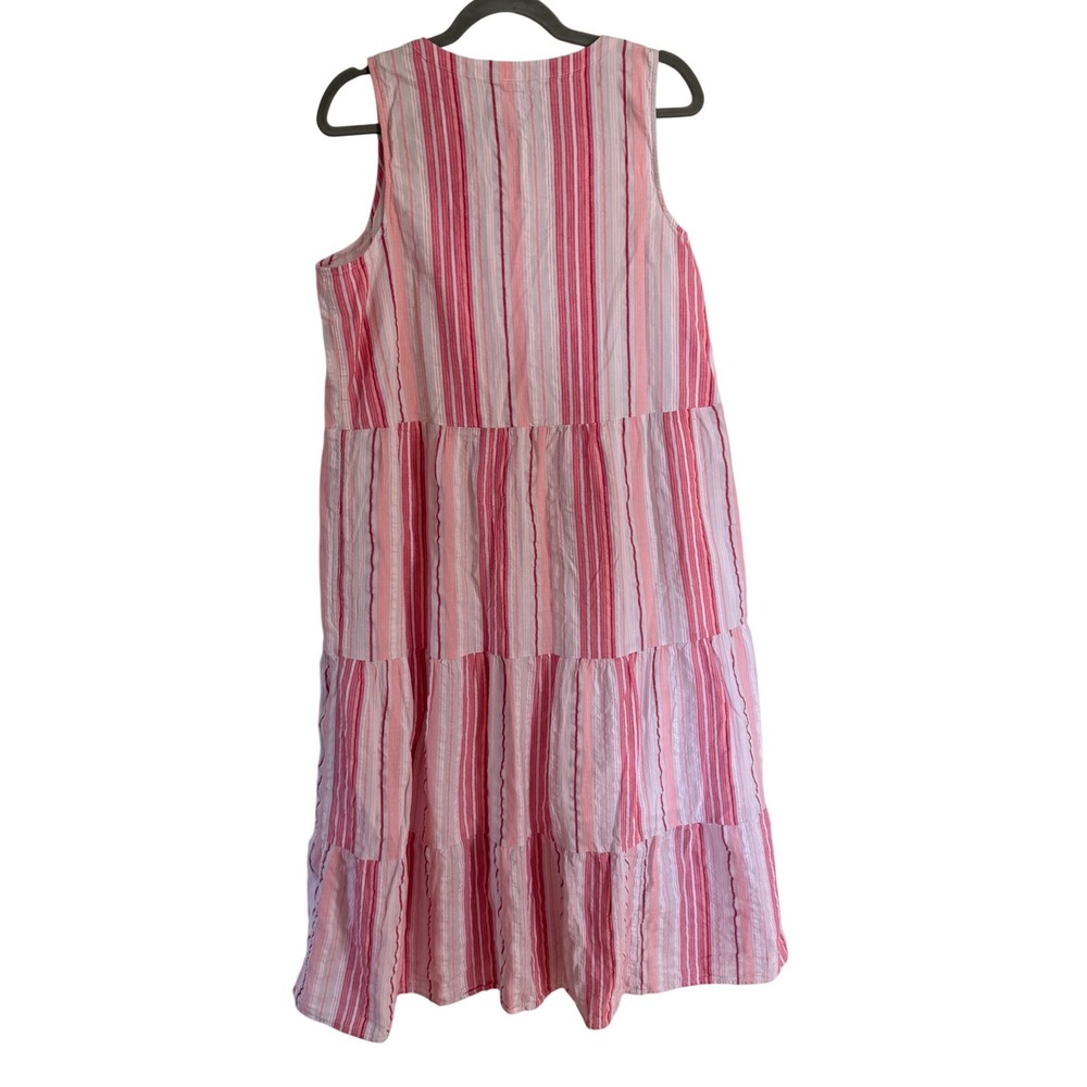 J. Jill Pink Striped Tiered Cotton Midi Dress Sleeveless Large Beach Breezy - Picture 3 of 6